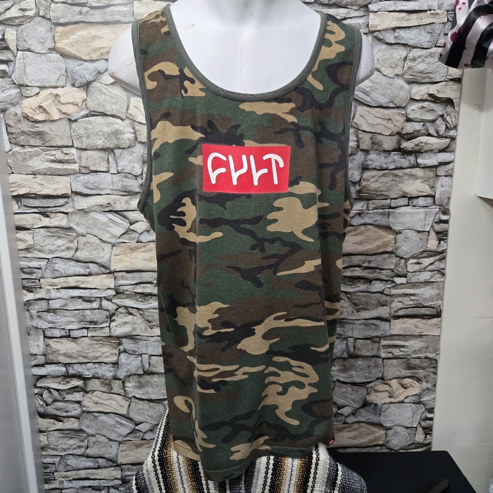 CULT Green and Brown Camouflage Tank Top